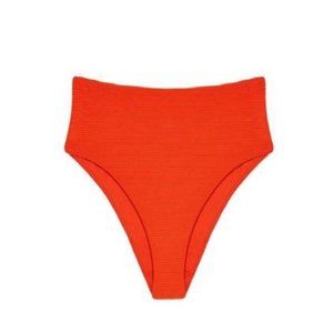 Vitamin A x Fred Segal High Waisted Ribbed Bikini Bottom in Bright Orange Size L